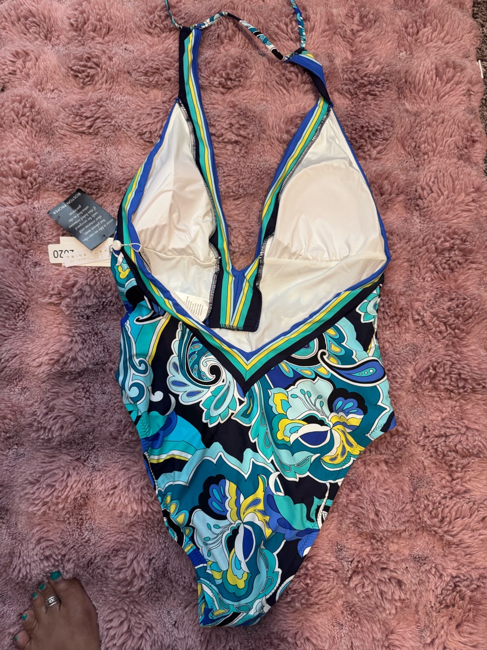 Trina Turk Blue Teal Paisley Halter One-Piece Swimsuit - Picture 7 of 7
